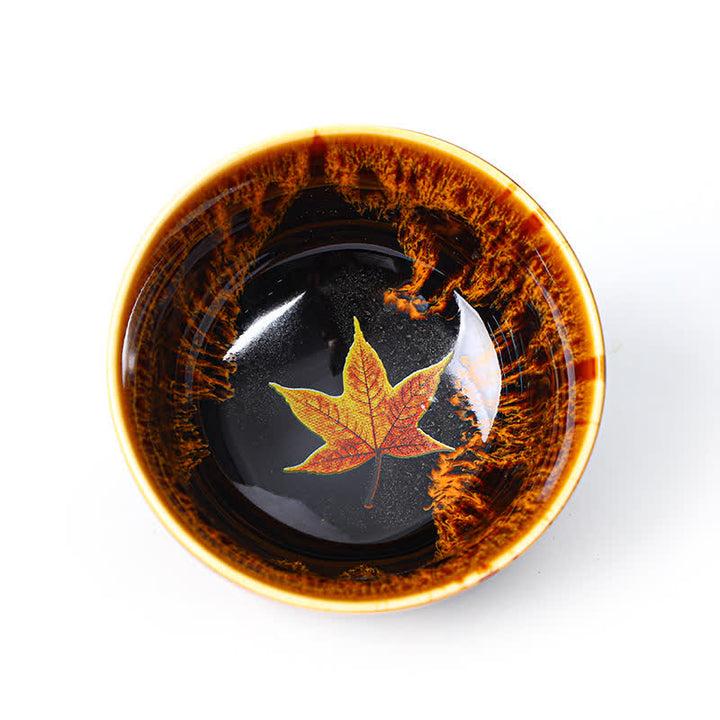 Tazas de té caseras de cerámica coloridas de la hoja de arce de las Buddha Stones