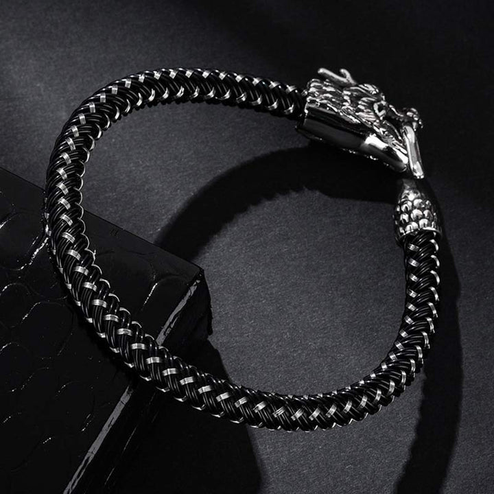 Pulsera de la suerte con protección de acero titanio y dragón de Buddha Stones - image 5