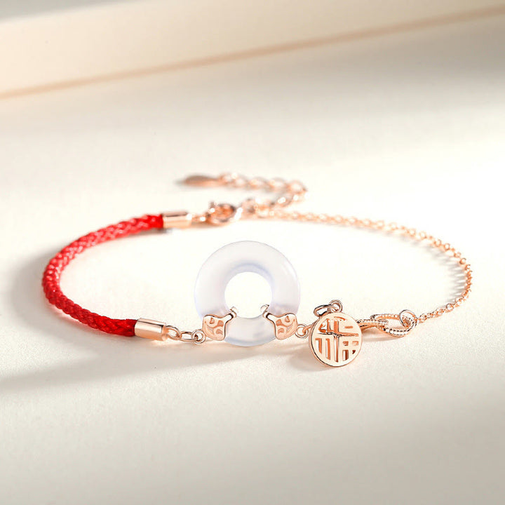Pulsera de armonía con carácter Fu de calcedonia y hebilla de la paz de plata de ley 925 con Buddha Stones