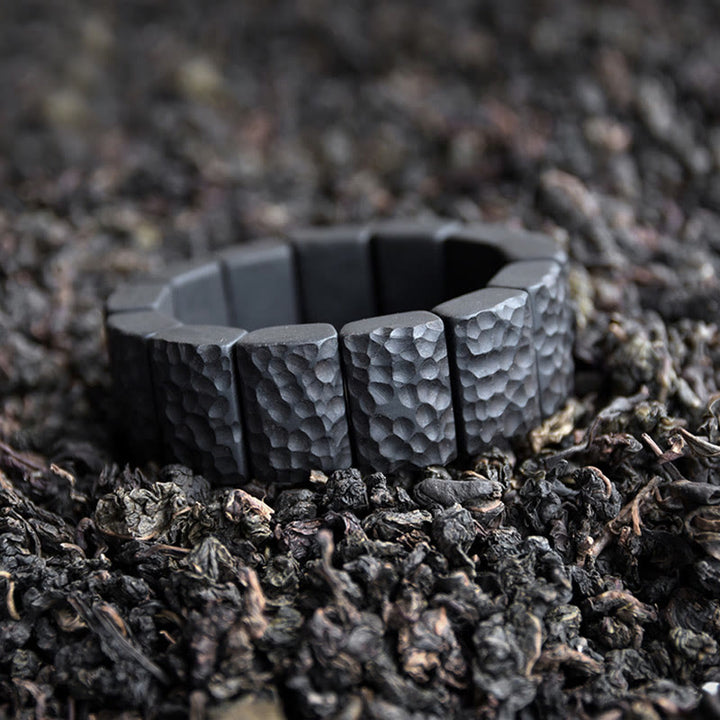 Pulsera de pareja de paz con textura de madera de ébano vintage con Buddha Stones