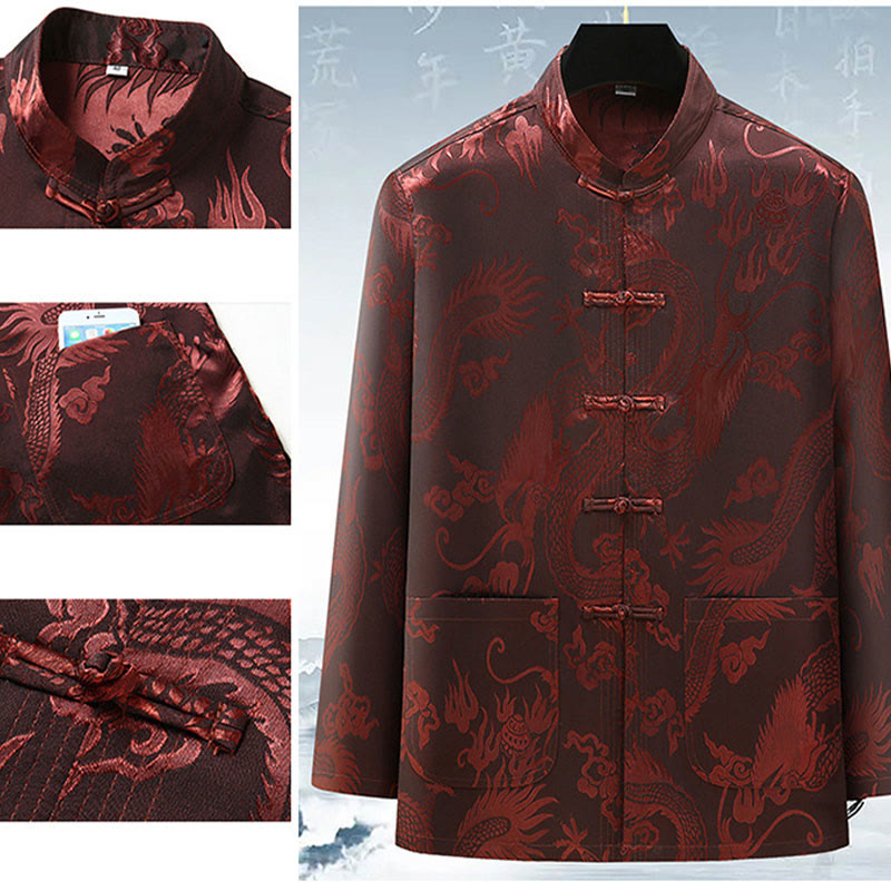 Traje Tang de Buddha Stones Hombres Hanfu Dragón Chino Ropa Tradicional Camisa de Kung Fu Uniforme Abrigo de Manga Larga Tops y Pantalones Ropa Conjunto para Hombres - image 11