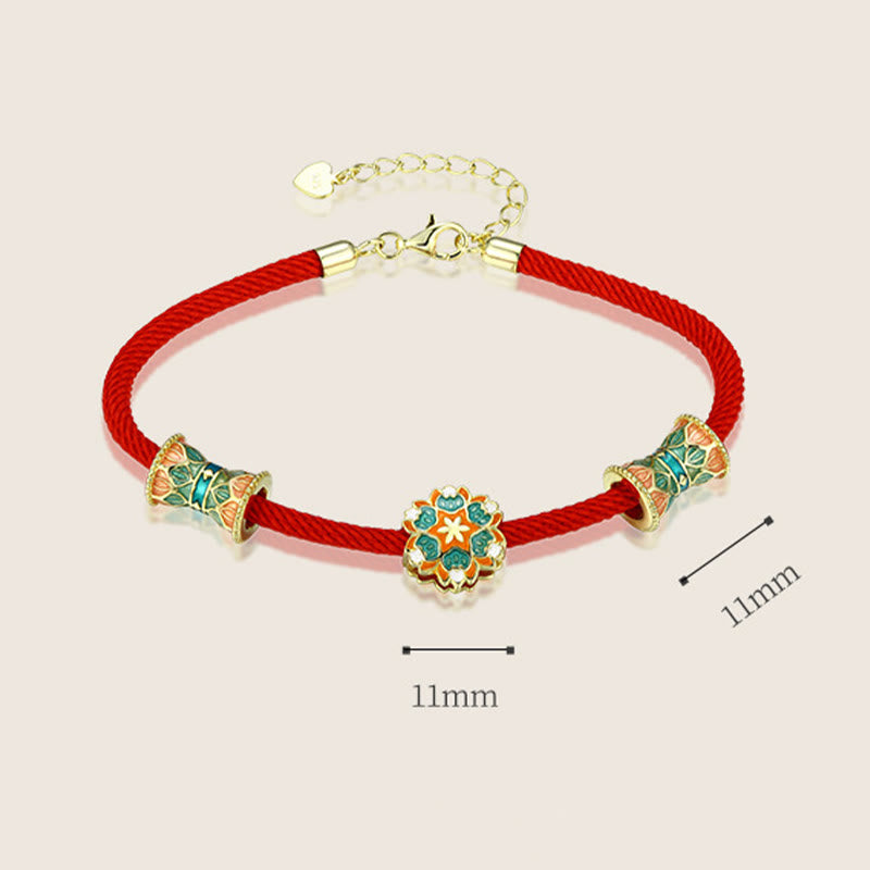 Pulsera de cuerda roja de nuevo comienzo con tambor de loto de Plata de Ley 925 de Buddha Stones Dunhuang - image 10