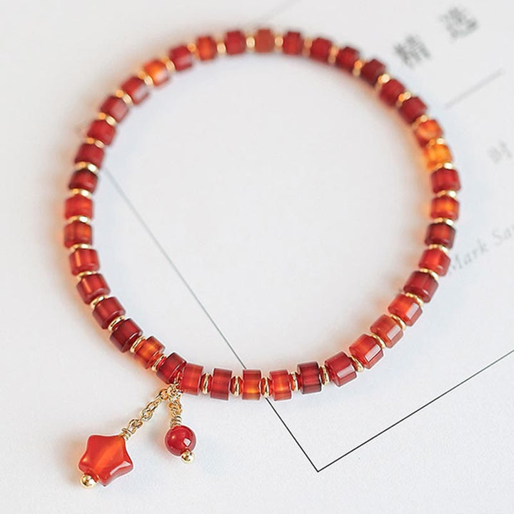 Pulsera de hilo de confianza con estrella de trébol de cuatro hojas con nudo sin fin de ágata roja Natural