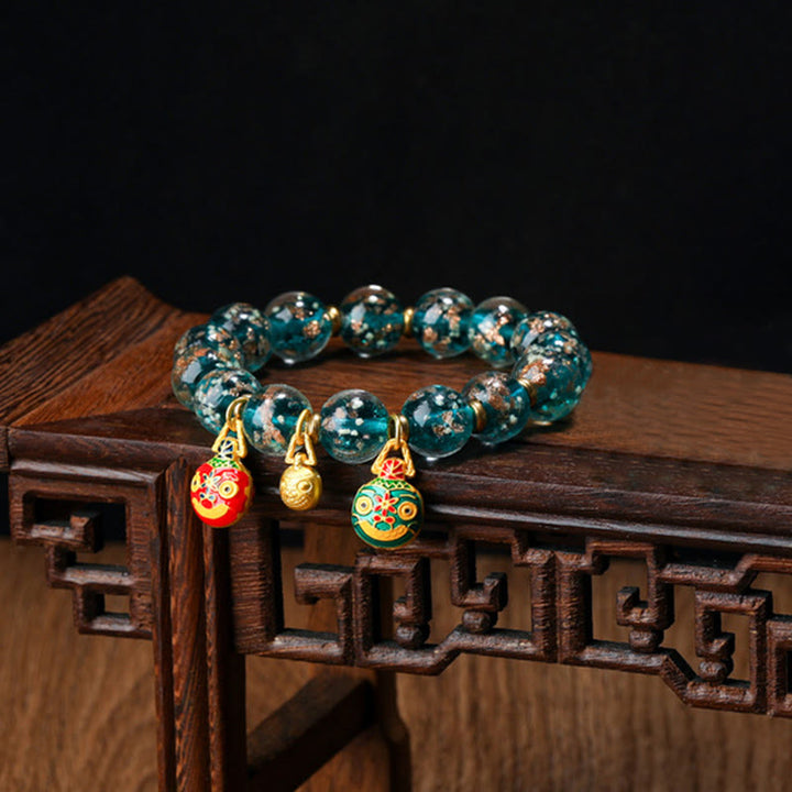 Pulsera de éxito con cuentas de cristal Liuli fluorescentes luminosas con abalorio familiar de bestia tragadora de oro con Buddha Stones