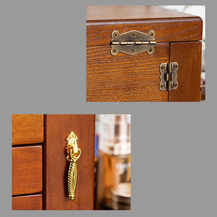 Caja de almacenamiento de joyería de madera de gran capacidad Vintage con Buddha Stones con espejo