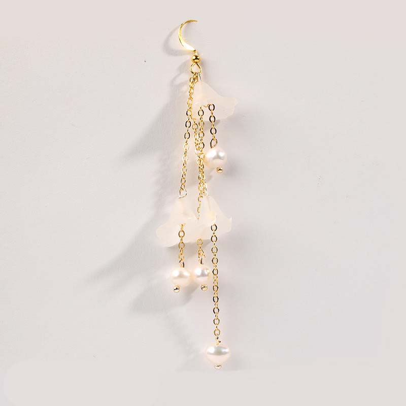 Pendientes colgantes de la suerte con pétalos de flores y perlas de Buddha Stones