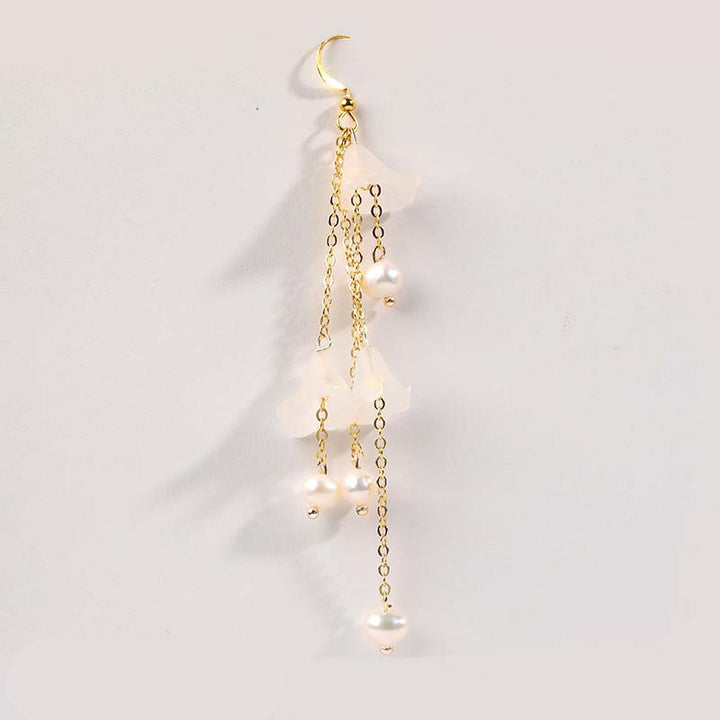 Pendientes colgantes de la suerte con pétalos de flores y perlas de Buddha Stones