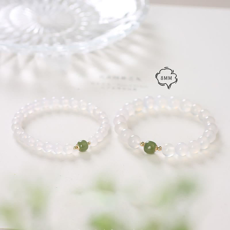 Pulsera de la suerte de jade de ágata blanca natural con Buddha Stones
