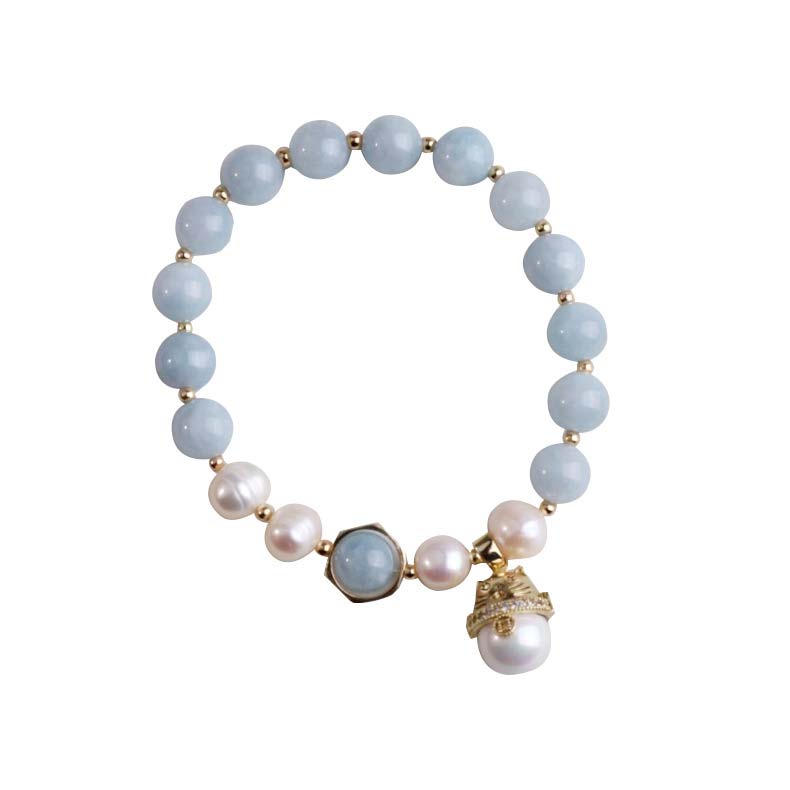Pulsera con dije de gato de la suerte, curación de la paz, perlas de aguamarina, Buddha Stones - image 7