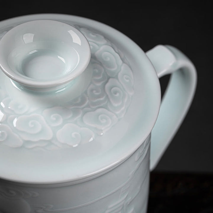 Buddha Stones Jingdezhen Linglong porcelana auspiciosa dragón Fénix barco navegación suave taza de té de cerámica tazas de té de oficina 420ml