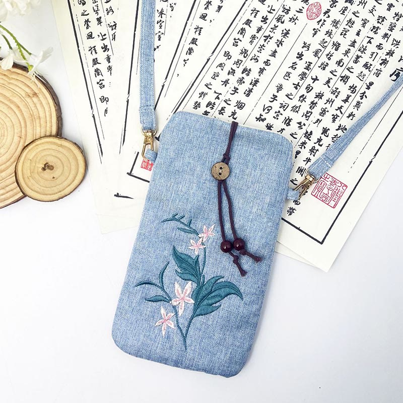 Buddha Stones, pequeñas flores bordadas, bolso de hombro, bolso para teléfono móvil, 11*20cm