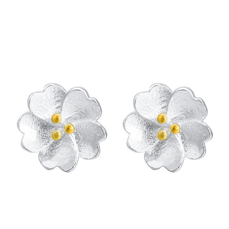 Pendientes de tuerca con diseño floral de flores de cerezo en plata de ley 925 de Buddha Stones