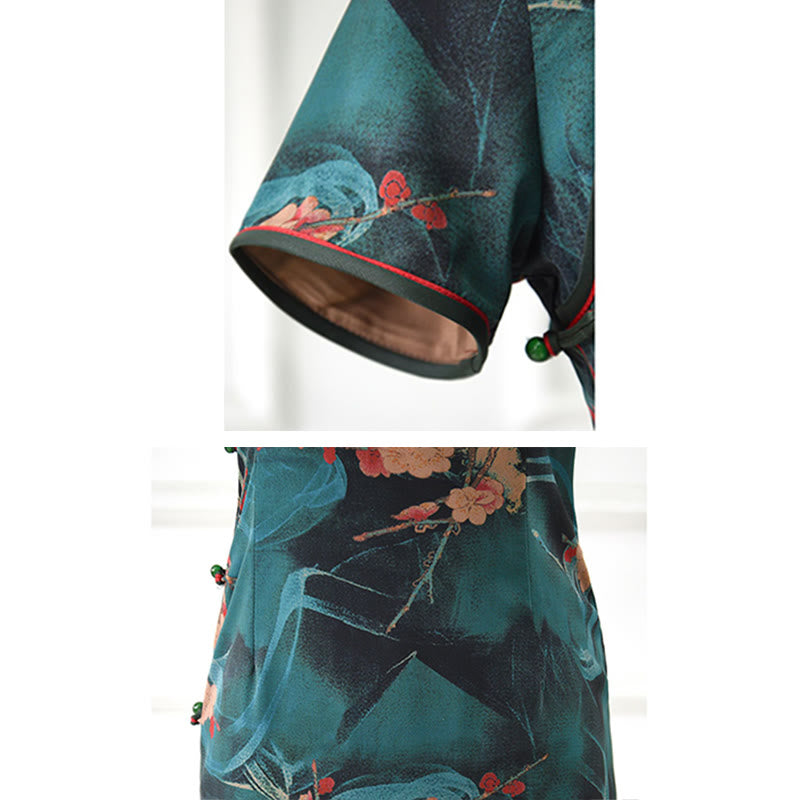 Vestido Cheongsam con estampado de flores rosas vintage de Buddha Stones vestido Qipao para mujer - image 9