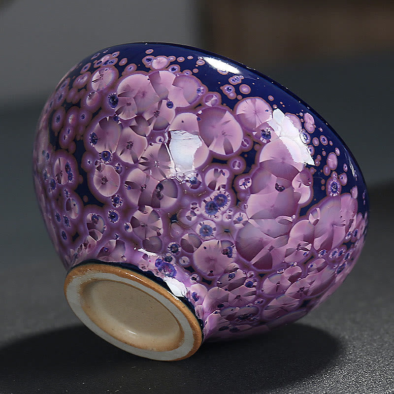 Taza de té de porcelana con Buddha Stones, flores de Iris coloridas, horno chino Jianzhan, cambio, Tenmoku, Kung Fu