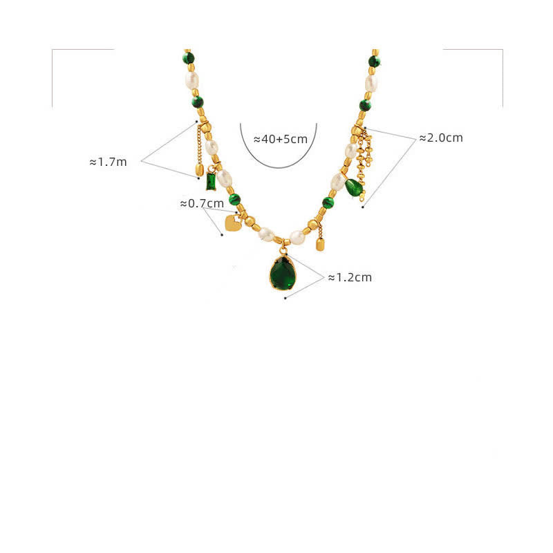 Colgante de collar calmado turquesa con cuentas de perlas y circonitas