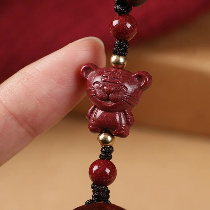 Llavero de protección con amuleto del zodiaco chino, Buddha Stones , hoja pequeña, sándalo rojo, Buda, cinabrio