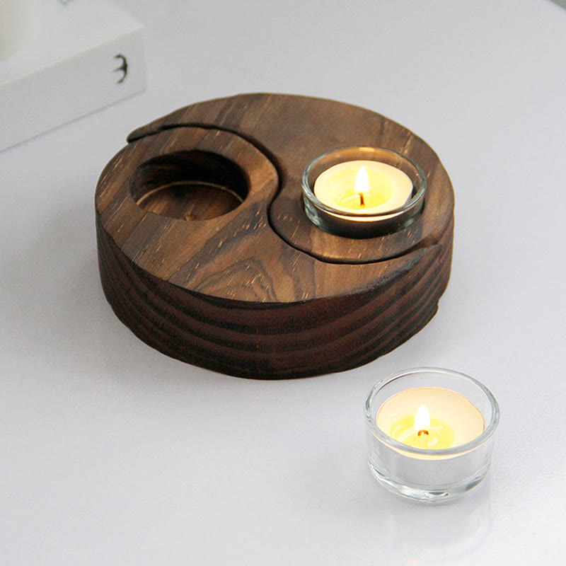 Portavelas de madera Yin Yang, artículos de uso para rituales de meditación