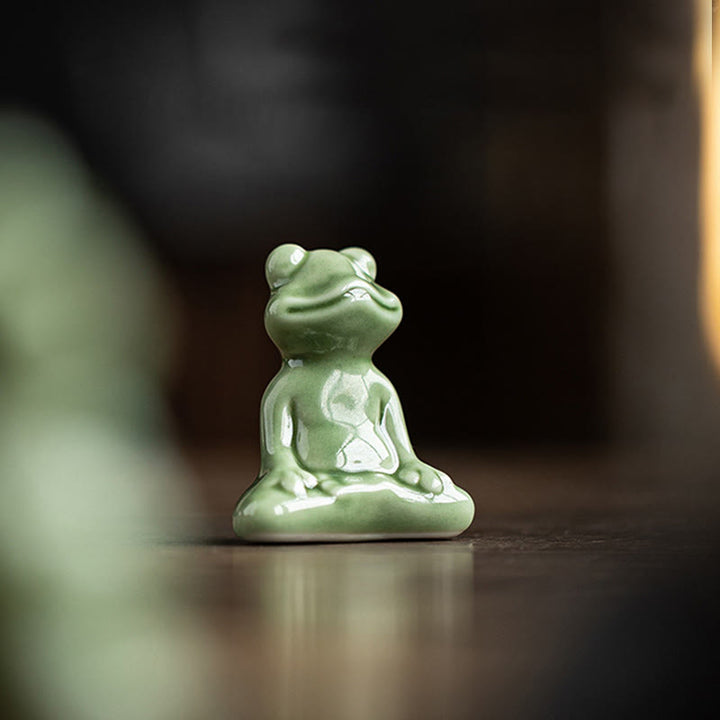 Mini Buddha Stones para meditación, loto pequeño, rana en reposo, cerámica, riqueza, suerte, té para el hogar, figura decorativa para mascotas - image 5
