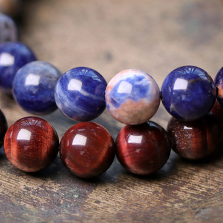 Pulsera de pareja de fuerza de cobre y cristal de sodalita obsidiana negra con Buddha Stones