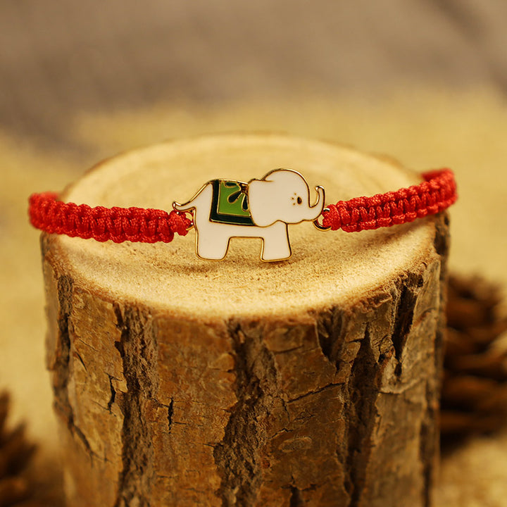 Pulsera de hilo rojo con elefante de la suerte de plata de ley 925 hecha a mano tibetana con Buddha Stones