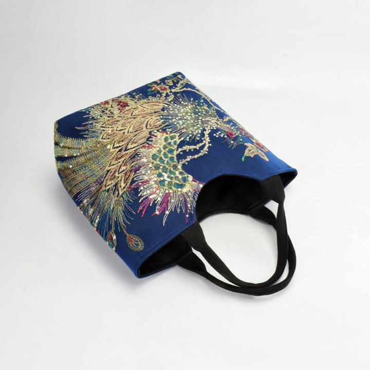 Bolso de mano con bordado de doble cara de pavo real con Buddha Stones, bolso bandolera
