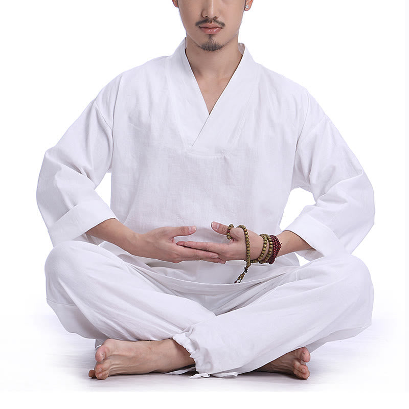 Conjunto de ropa de Yoga para hombre, diseño con cuello en V , Buddha Stones, meditación, oración, espiritual, Zen, lino y algodón - Blanco - US/UK/AU44，EU54 (3XL) - image 14