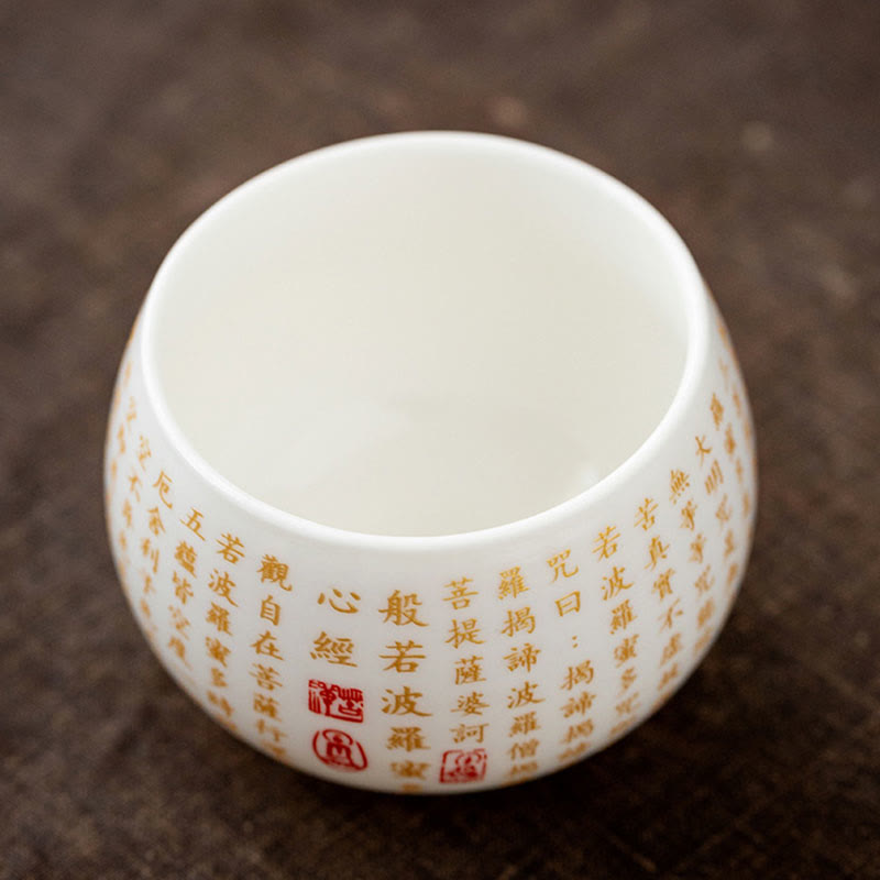 Taza de té y platillo con tapa, taza de té de cerámica Gaiwan, Sutra del corazón budista, Buddha Stones , pequeño personaje Fu, Kung Fu