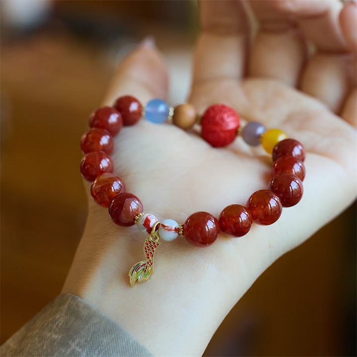 Buddha Stones roja natural Talismán de la paz Fu Carácter Dragón Cola Confianza Charm Pulsera