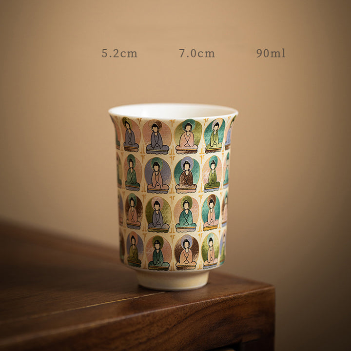 Buddha Stones Dunhuang Color mil Budas volando Apsaras patrón Gaiwan taza de té Kung Fu con tapa