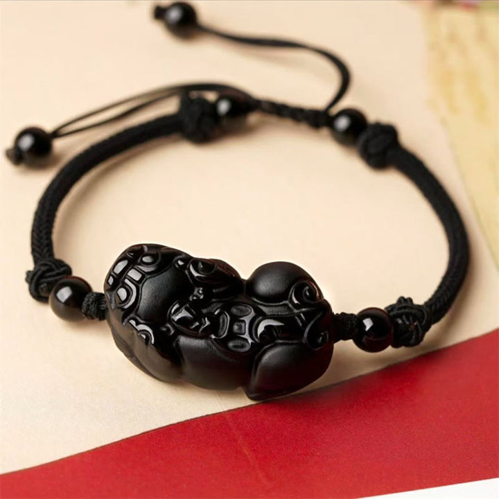Pulsera de riqueza de monedas de obsidiana natural, amatista, citrino, PiXiu Cooper, Buddha Stones