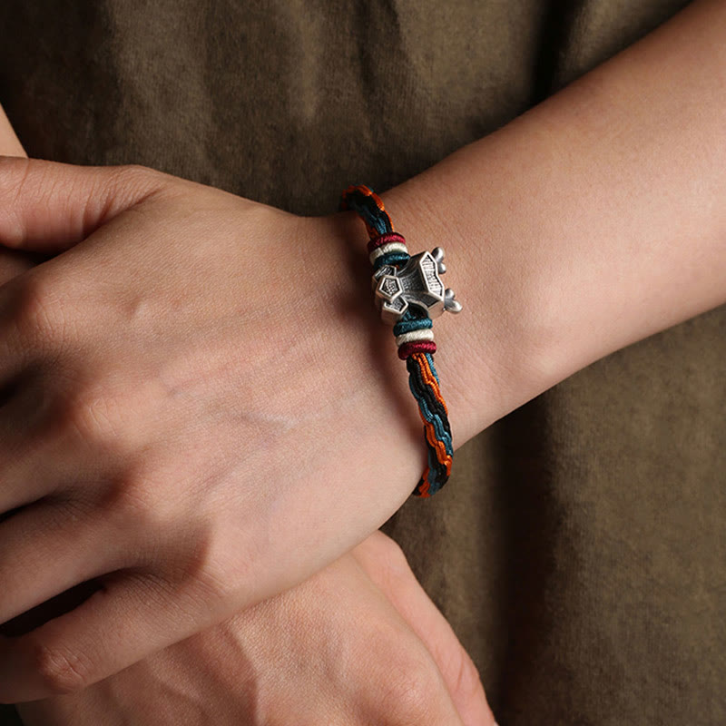 Pulsera de cuerda con nudo de reencarnación colorida, protección del zodíaco chino, Año del Dragón, plata de ley 999 hecha a mano con Buddha Stones