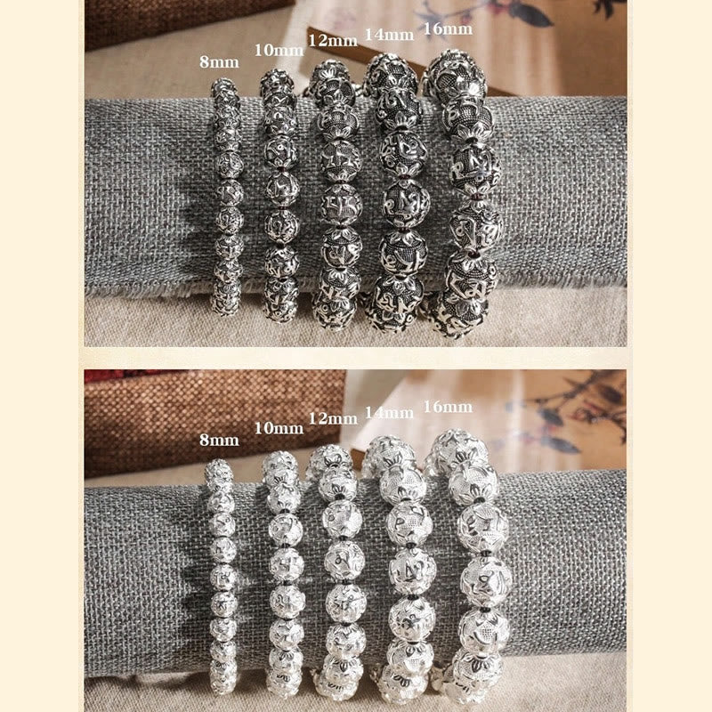 Pulsera de amuleto de cuentas de aleación tallada Om Mani Padme Hum tibetano con Buddha Stones