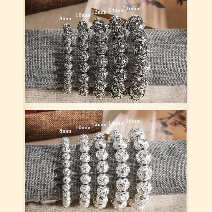 Pulsera de amuleto de cuentas de aleación tallada Om Mani Padme Hum tibetano con Buddha Stones