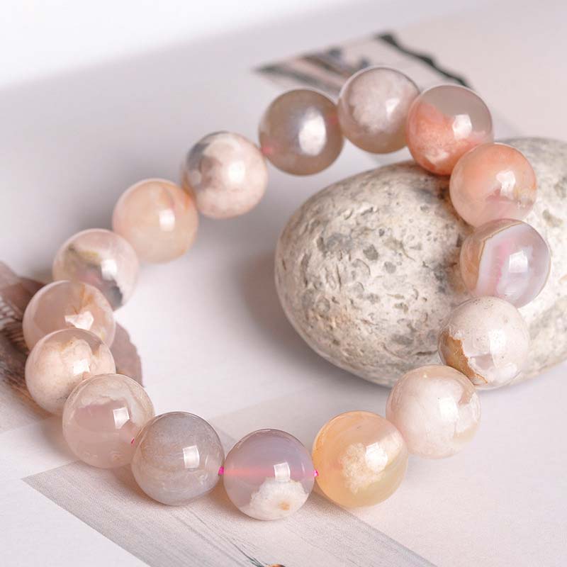 Pulsera de bendición de la paz con ágata Sakura y Buddha Stones