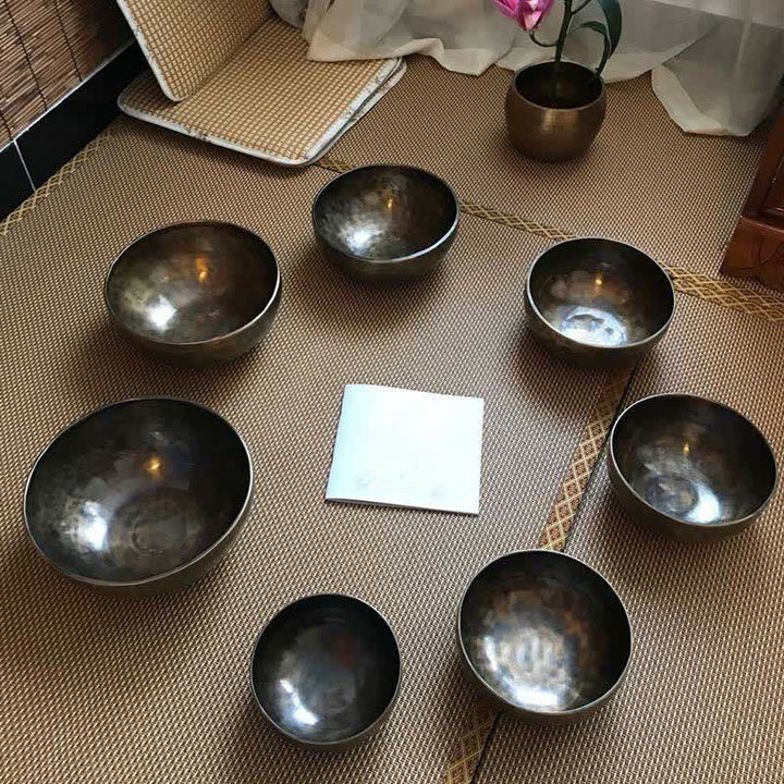 Cuenco tibetano Lunar Rainbow Full Moon hecho a mano para curación y meditación, juego de cuencos con sonido de energía positiva