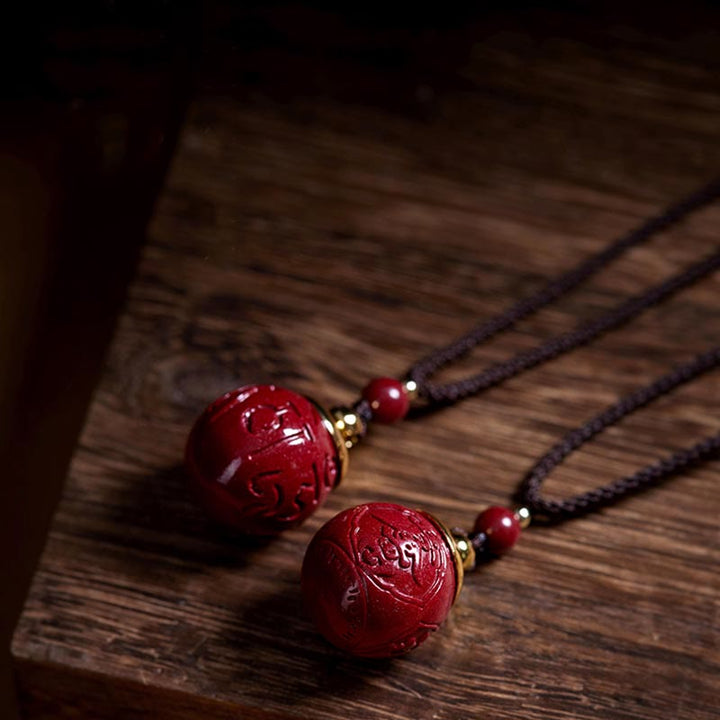 Buddha Stones cinabrio Om Mani Padme Hum atraen la bendición de la fortuna colgante de collar de cuentas de la suerte