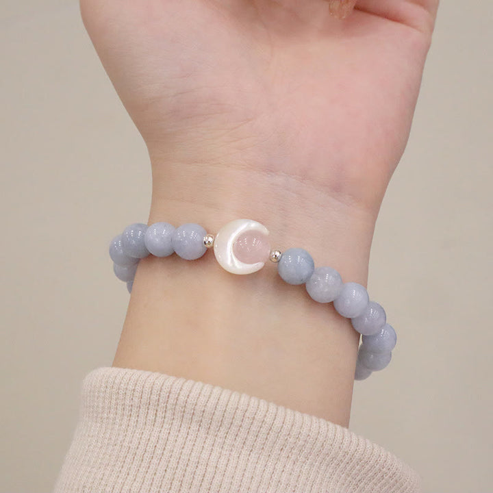 Pulsera de plata de ley 925 con Buddha Stones, amatista natural, aguamarina, cristal rosa, ojo de gato, luna creciente curativa