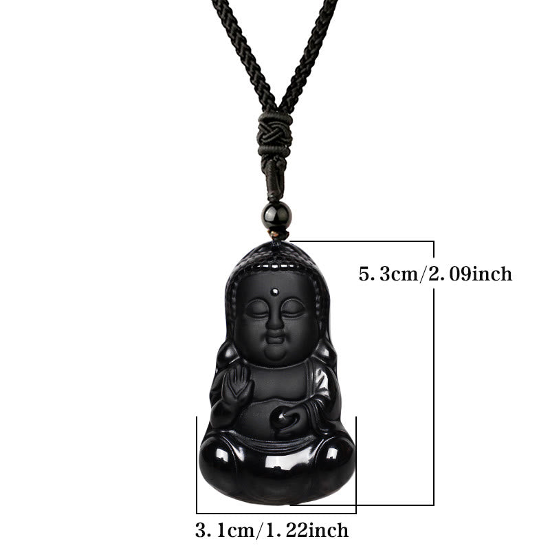Buddha Stones de cristal de obsidiana negra natural, amuleto de protección de fuerza de Buda, collar con colgante de amuleto de la suerte - image 6