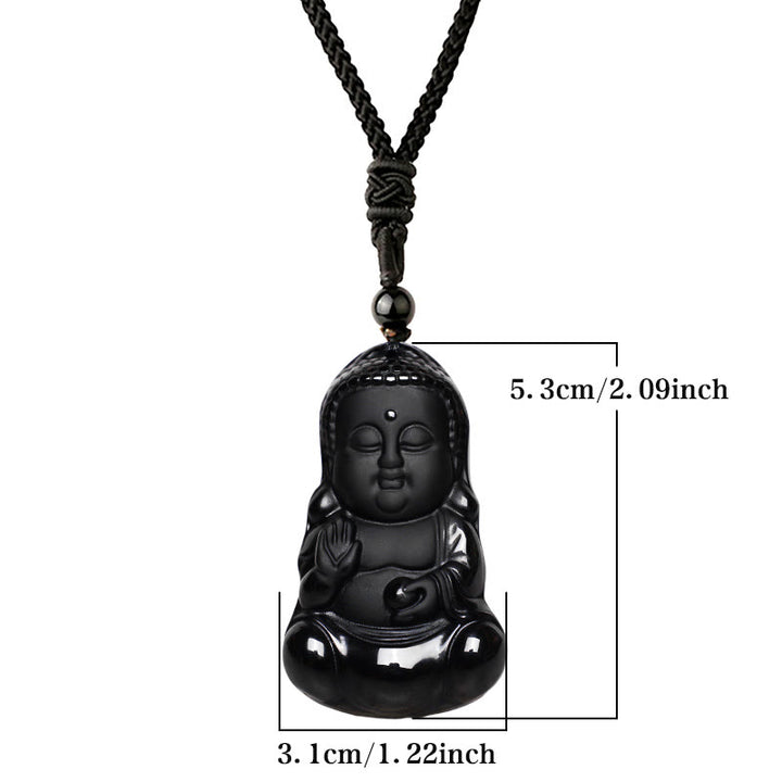 Buddha Stones de cristal de obsidiana negra natural, amuleto de protección de fuerza de Buda, collar con colgante de amuleto de la suerte - image 6