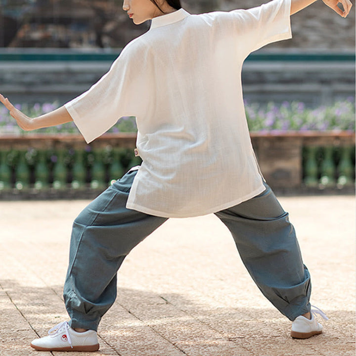 Buddha Stones Color sólido botón de rana meditación oración espiritual Zen Tai Chi Qigong práctica conjunto de ropa Unisex