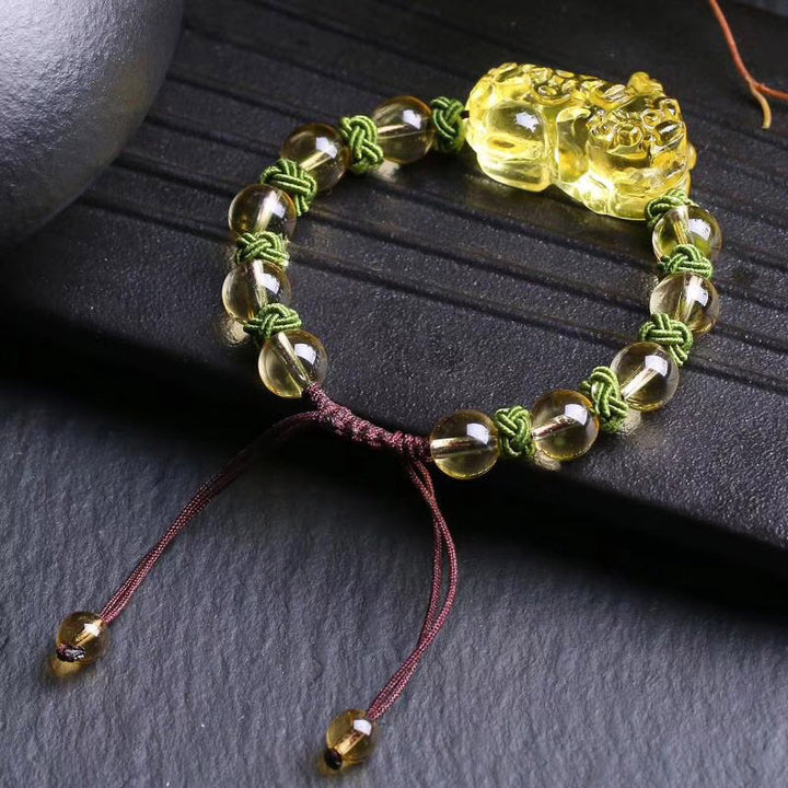 Pulsera de protección de la riqueza Pixiu de citrino natural con Buddha Stones
