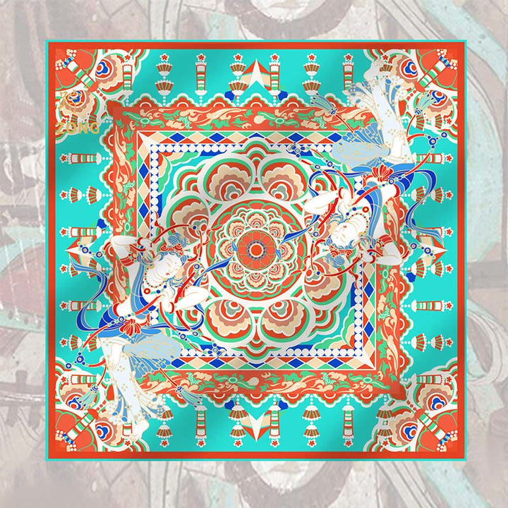 Buddha Stones Dunhuang Músico tocando frescos 100% bufanda de seda de morera Mantón de seda Dunhuang de grado premium 6A