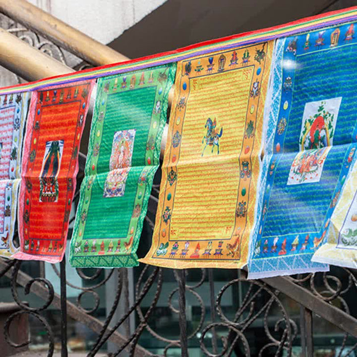 Bandera tibetana de oración al aire libre, 5 colores, caballo de viento, Buda, Tara, escrituras curativas, auspiciosas