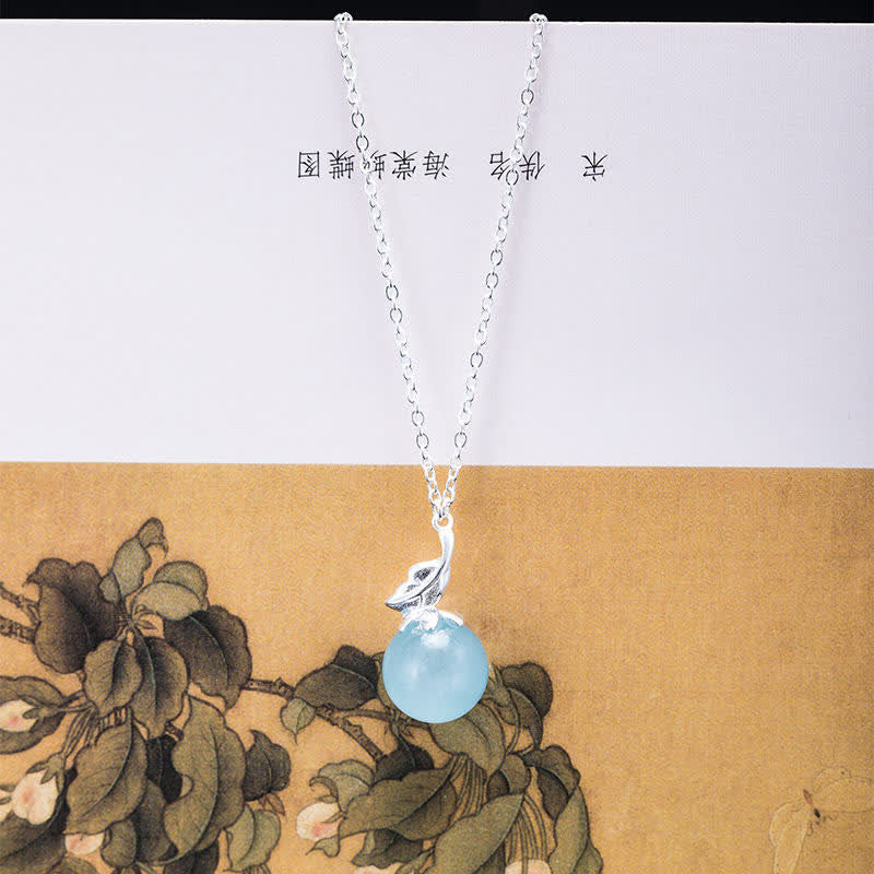 Collar con pendientes de plata de ley 925 con Buddha Stones , hoja de aguamarina natural, flor y paz