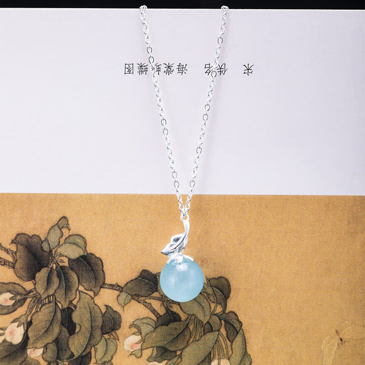 Collar con pendientes de plata de ley 925 con Buddha Stones , hoja de aguamarina natural, flor y paz