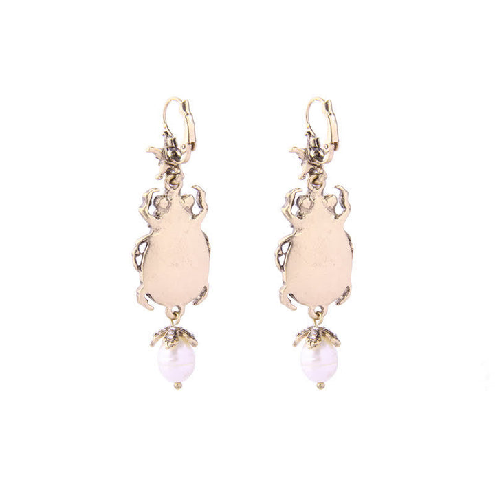 Pendientes colgantes con forma de calavera y escarabajo, estilo vintage, con perlas de cristal y escarabajo