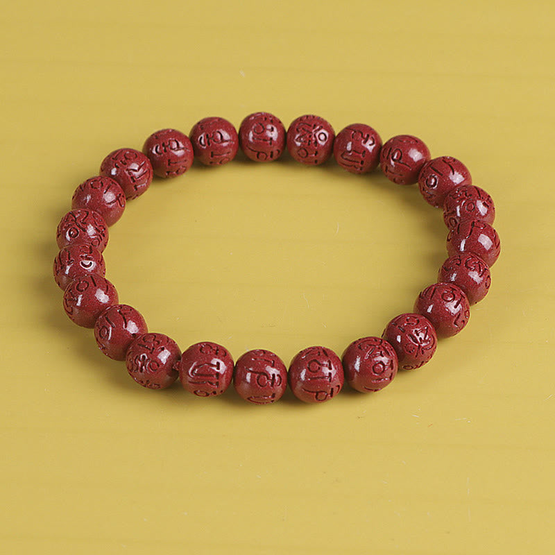Pulsera de cuentas de cinabrio PiXiu doble Natural Om Mani Padme Hum riqueza y suerte