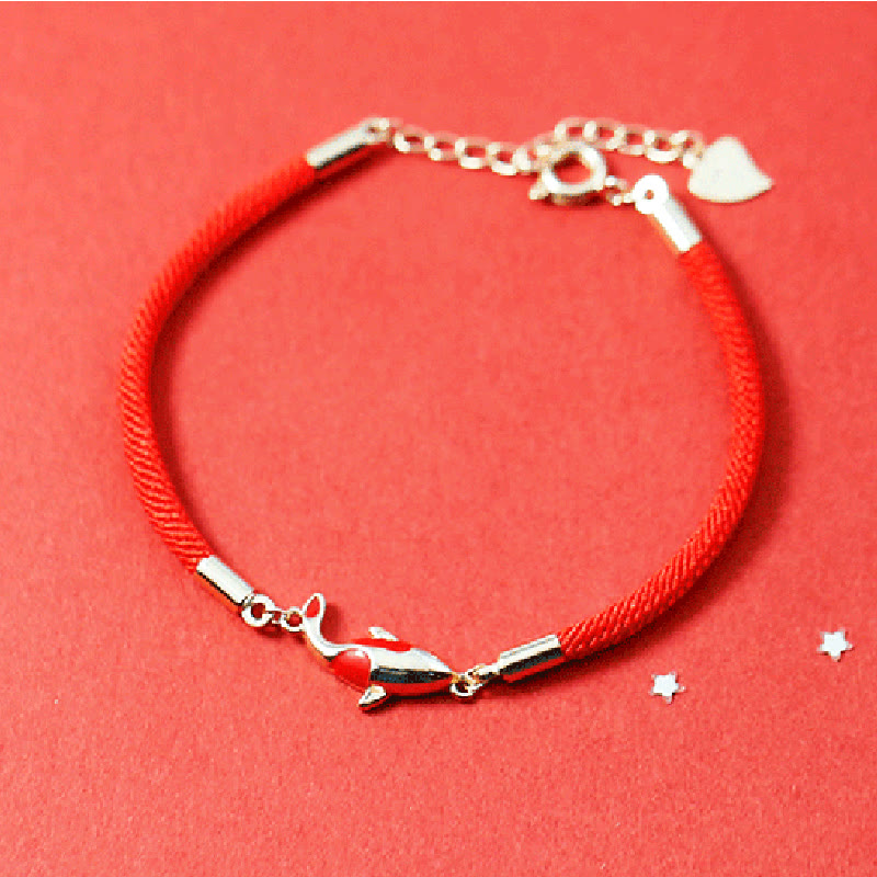 Juego de pendientes y pulsera de cuerda roja con colgante de collar de pez Koi de cobre con Buddha Stones