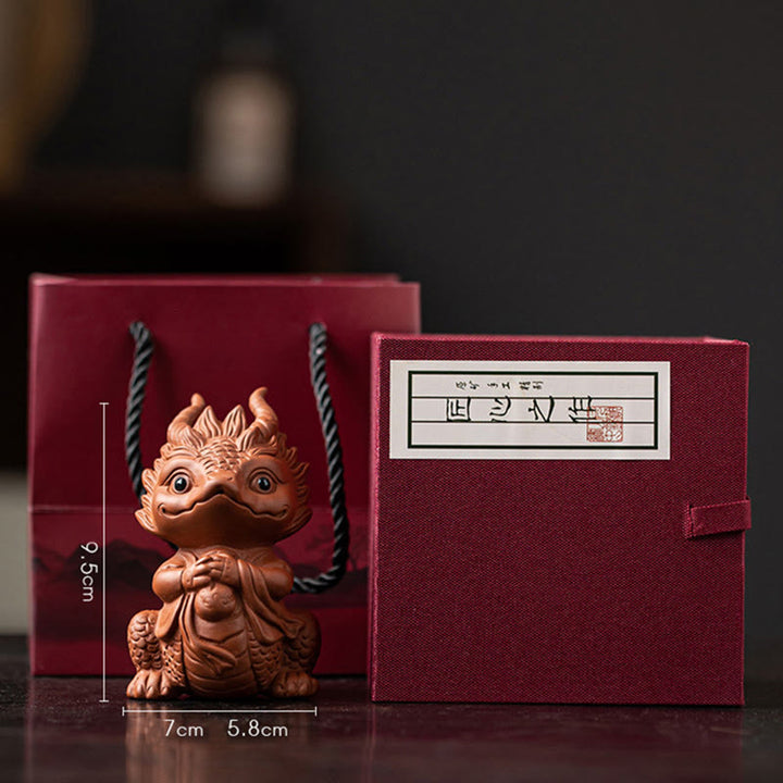 Buddha Stones, dragón de la suerte, riqueza, té, mascota, figura decorativa de arcilla púrpura, decoración - Pequeña Dragona Marrón (Caja de Regalo) - image 23