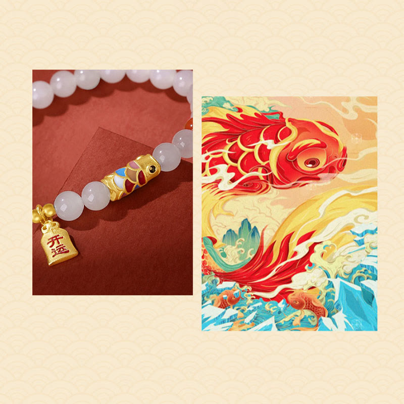 Pulsera de plata de ley 925 con Buddha Stones , jade blanco hetiano, ágata roja, pez Koi, suerte y felicidad - image 8